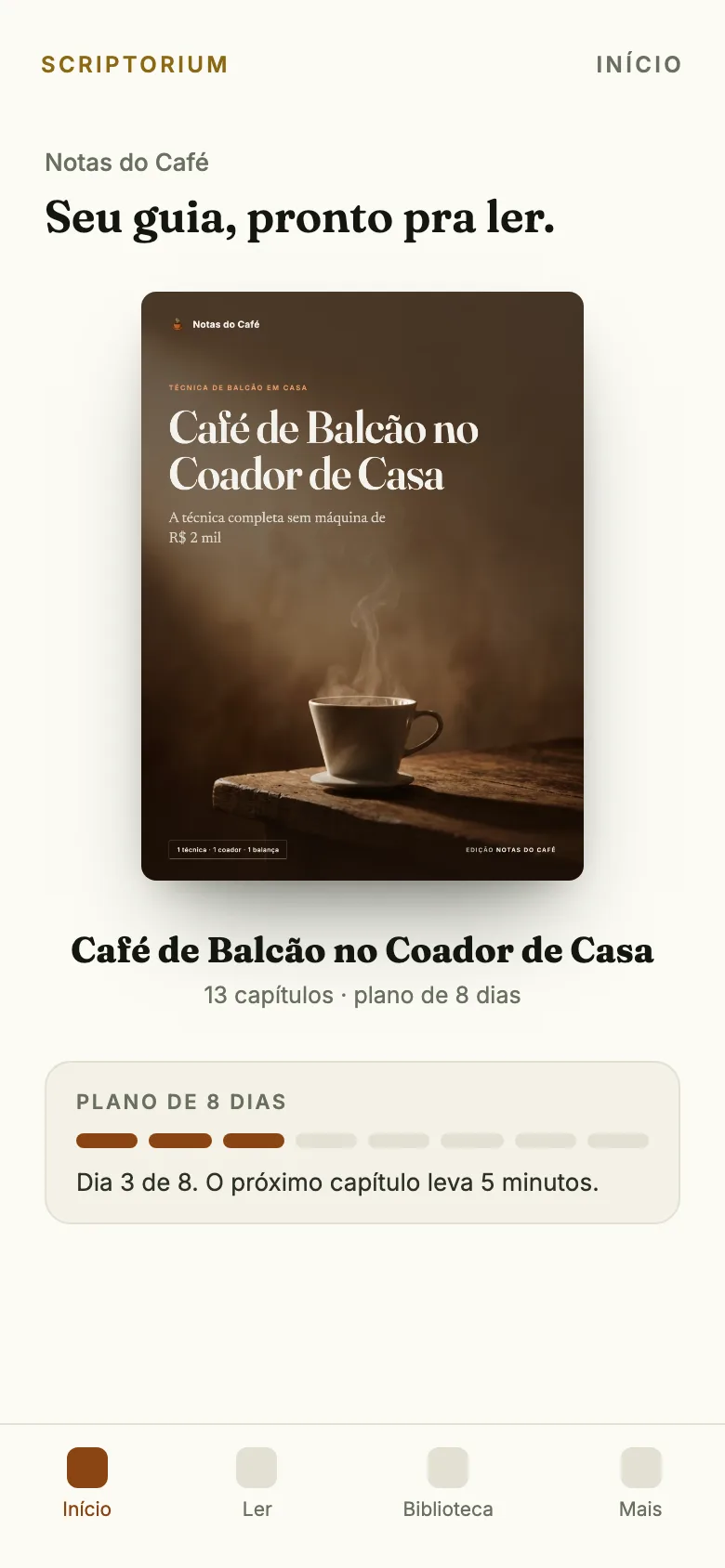 O guia Café de Balcão no Coador de Casa aberto no app