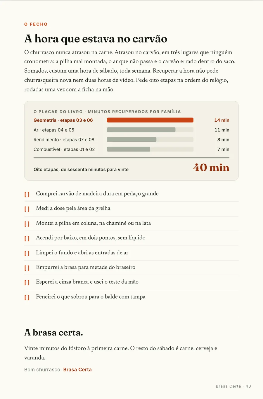 O fecho: O placar do livro: de sessenta minutos pra vinte, todo sábado